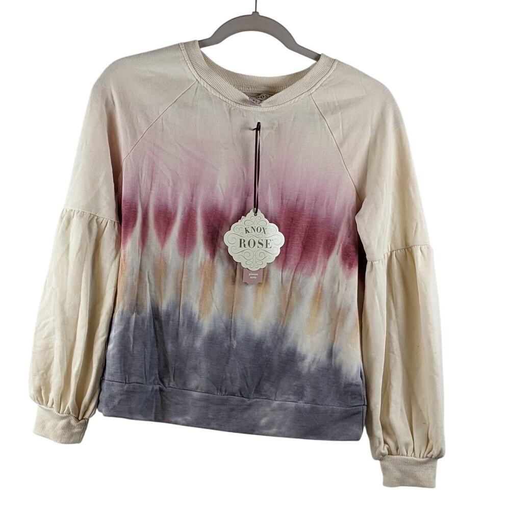 Knox Rose Tie Dye Off White Sweatshirt XS Dropped Shoulders Crew Long Sleeve New